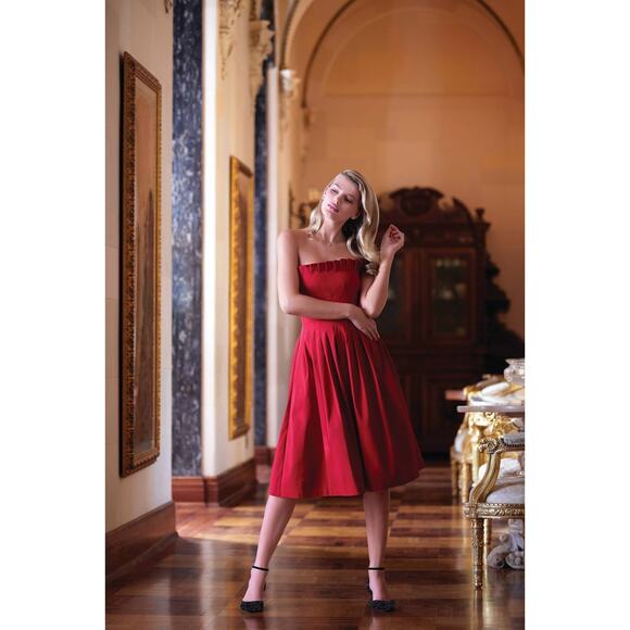 Antonio Melani Dresses & Skirts - Antonio Melani Red Strapless Pleated Midi Dress Size 6